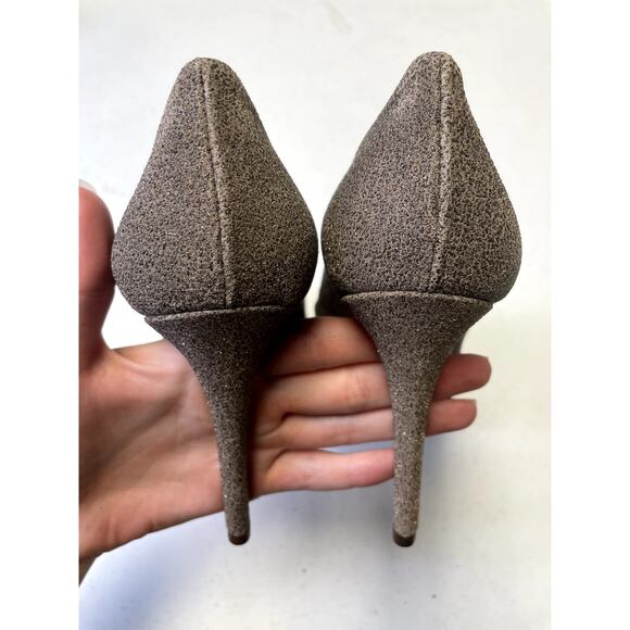 KATE SPADE Glitter Round Toe Suede Pumps Stiletto Heel Taupe Gray Women's 8 - Picture 4 of 10